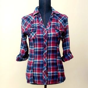 🌈 Passport Red & Blue Plaid Long Sleeves Top  🌈